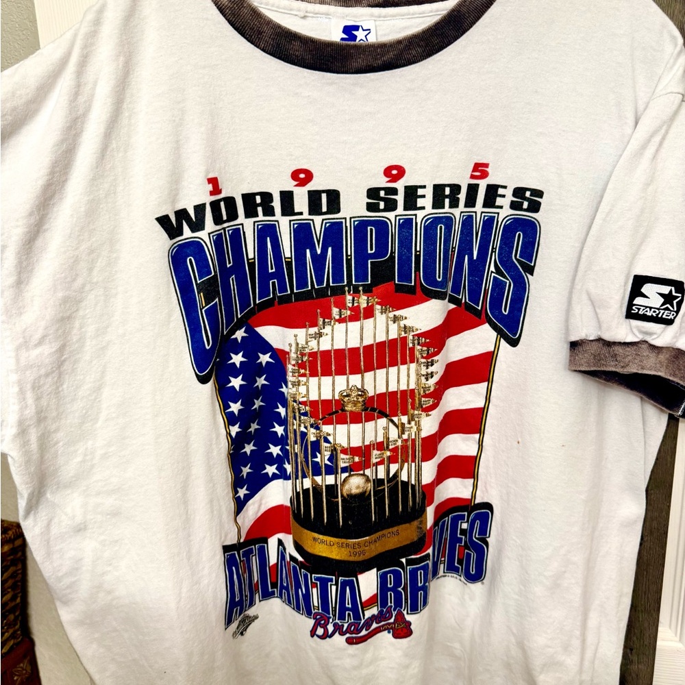 Atlanta Braves Baseball MLB Starter 1995 World Series Champion Ringer shirt XL